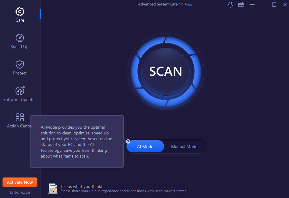 Screenshot of Advanced SystemCare 17 scan interface.